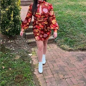 70s Long Sleeve Dress Open Back